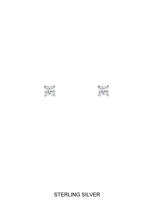 Silver 4mm Princess Cut CZ Stud