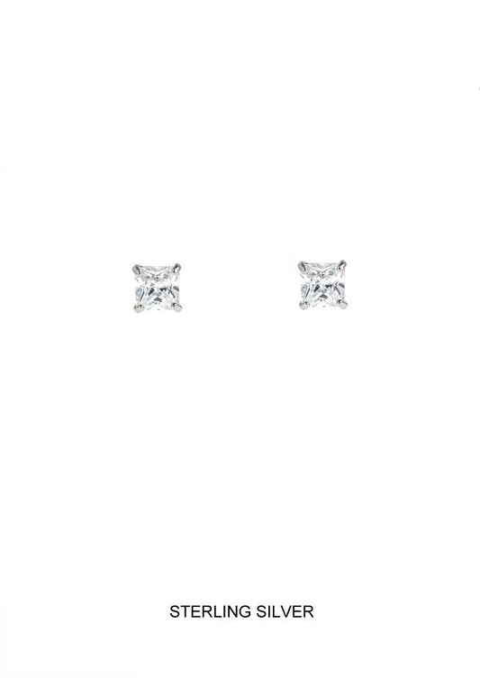 Silver 6mm Princess Cut CZ Stud
