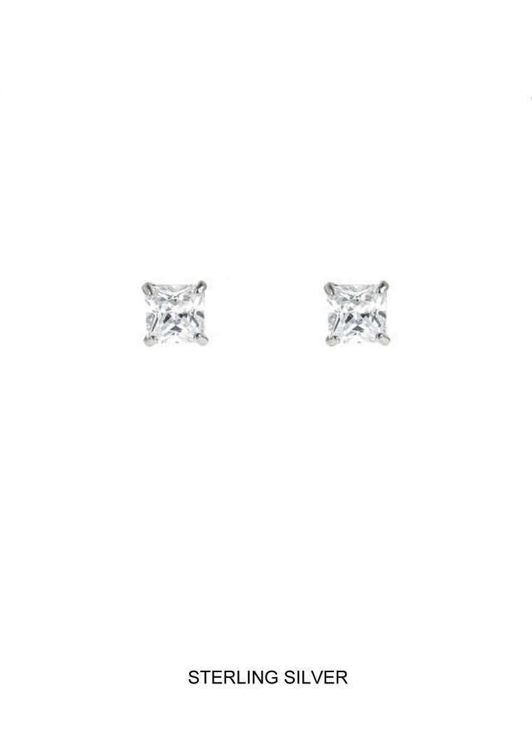 Silver 8mm Princess Cut CZ Stud