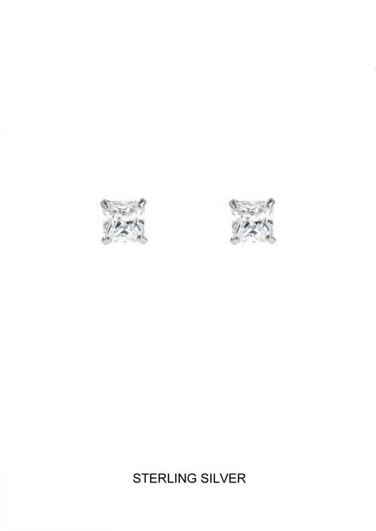 Silver 8mm Princess Cut CZ Stud