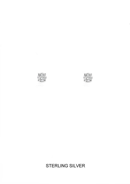 Silver 4mm Round CZ Stud