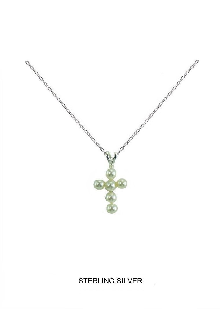 Small Blessing - Kids Silver Pearl Cross Pendant