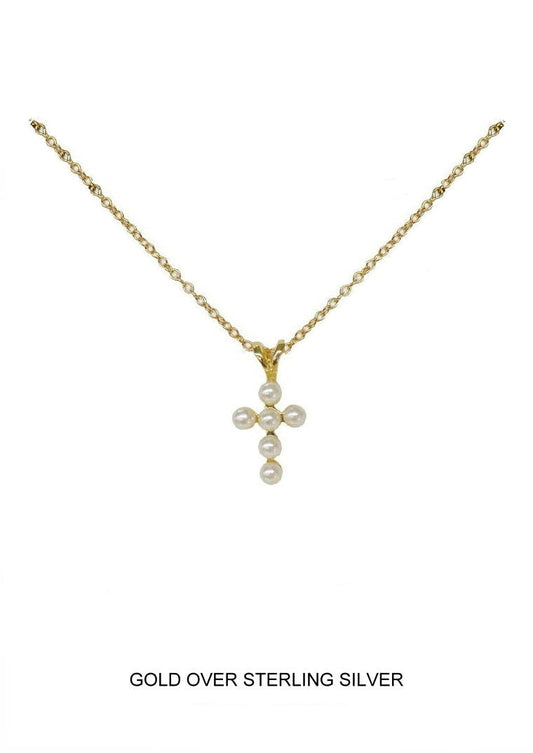 Classic Pearl Cross - Gold Kids Necklace