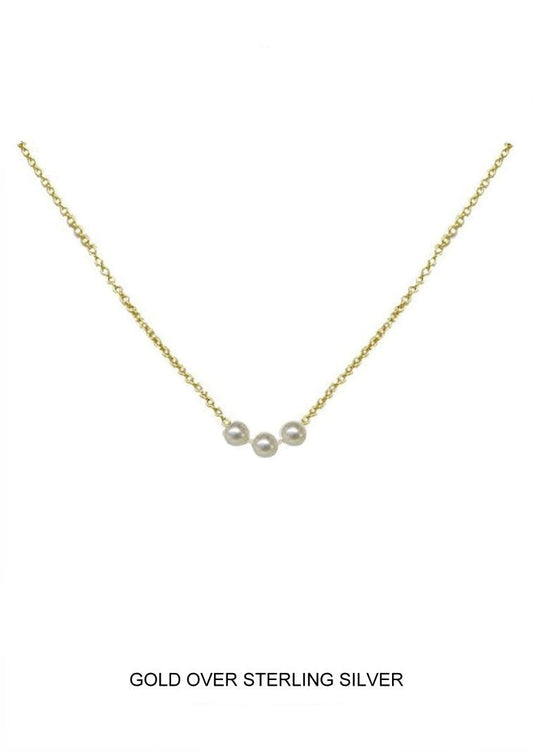 "I'm Three" - Petite Pearl Necklace, Gold