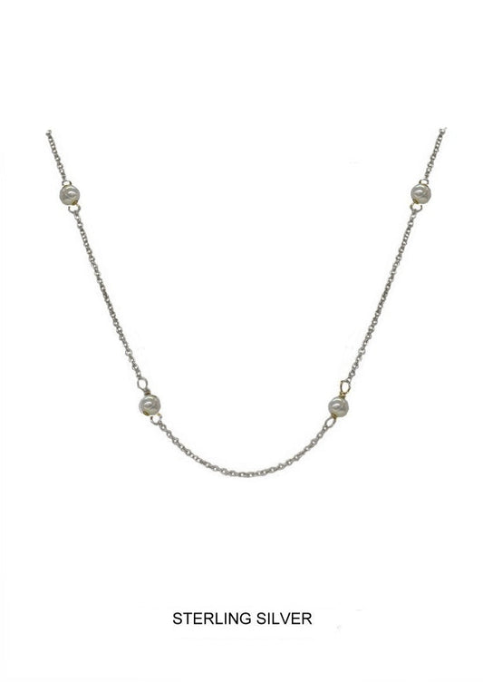 9 Pearl Station Necklace - Silver