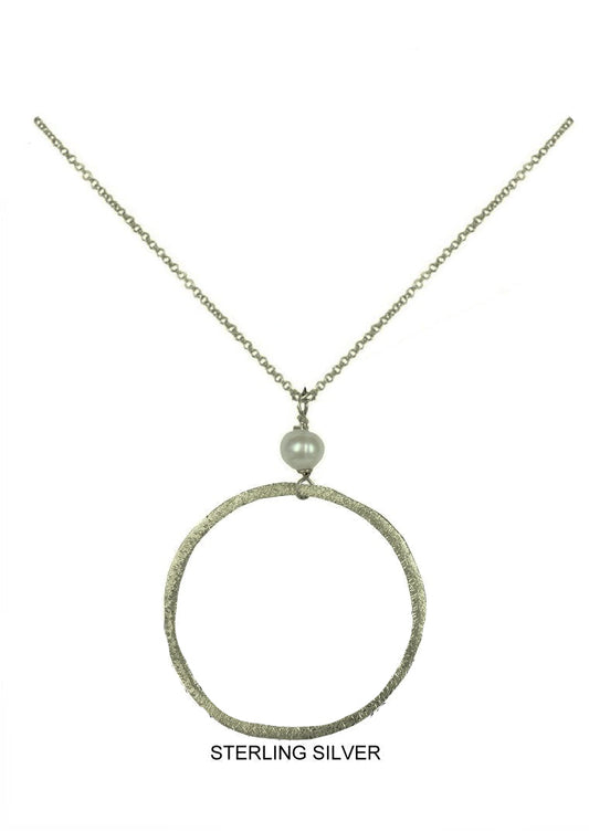 Mother's Circle Pearl Necklace - Silver