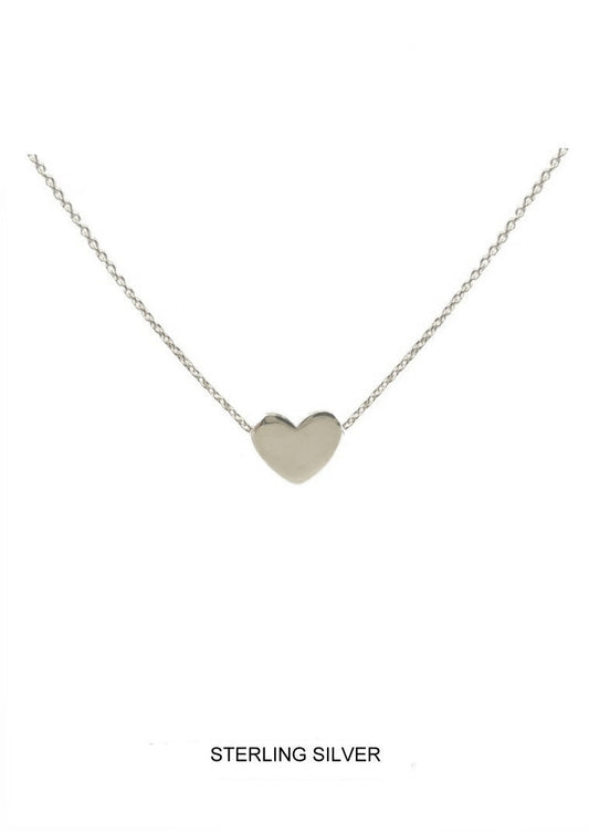 Small Flat Polished Silver Heart, with 16" chain