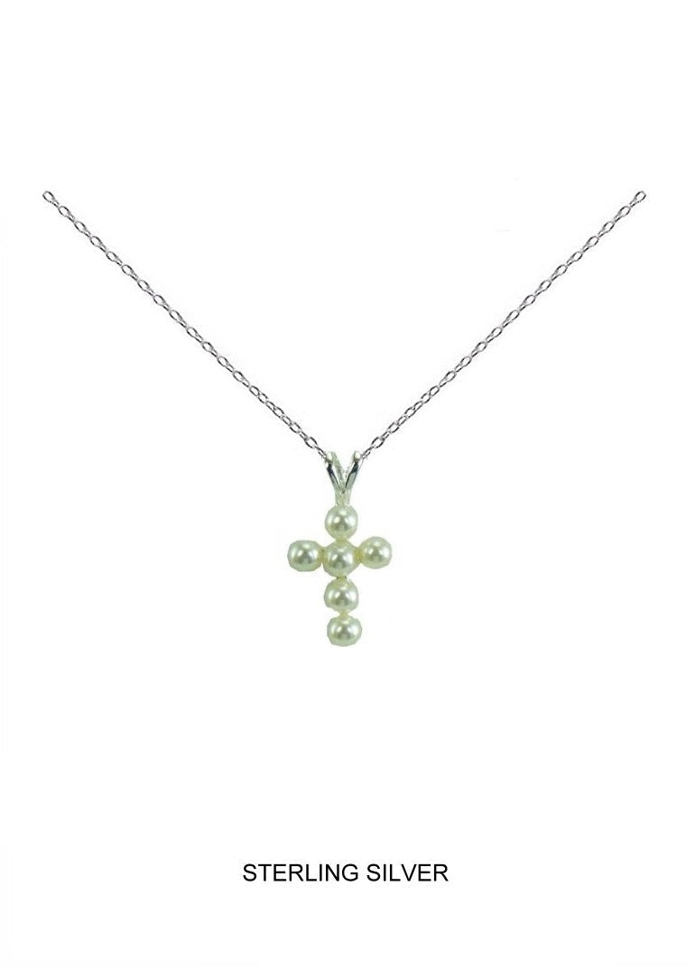 Blessing - Silver Small Pearl Cross Pendant