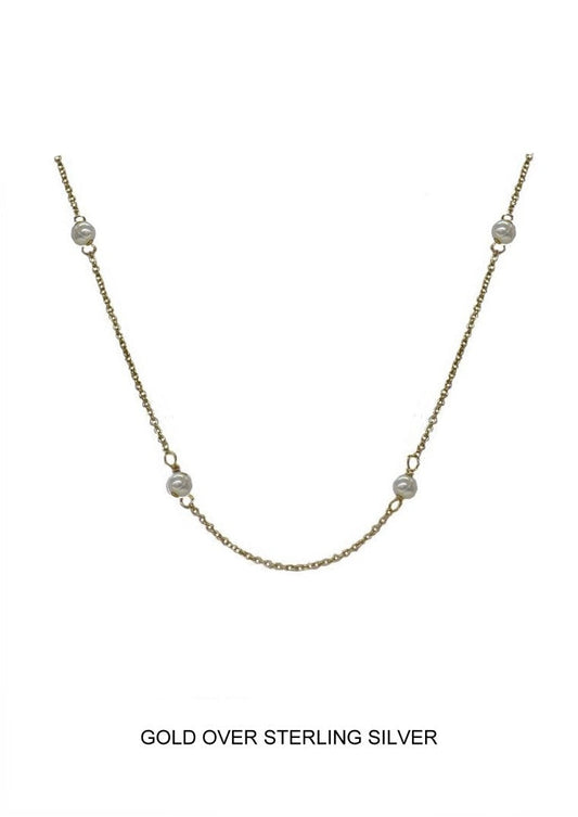 9 Pearl Station Necklace - Gold