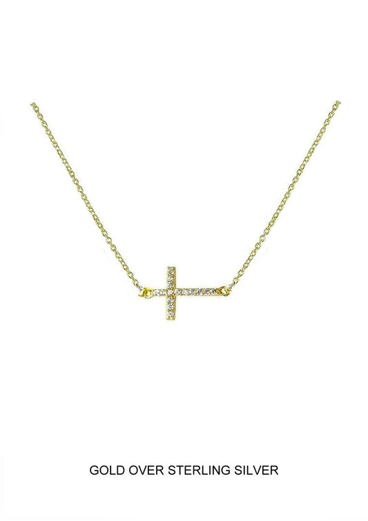 Devoted - Gold CZ Sideways Cross Necklace