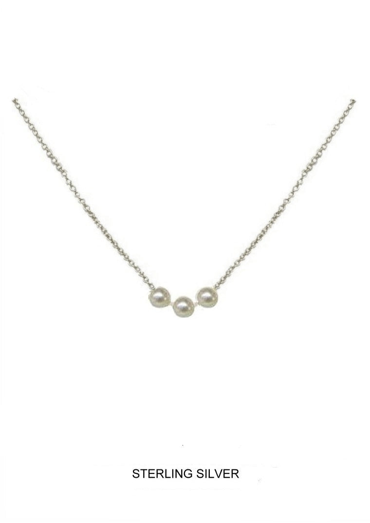 Timeless Trio - Freshwater Pearl Necklace - Silver