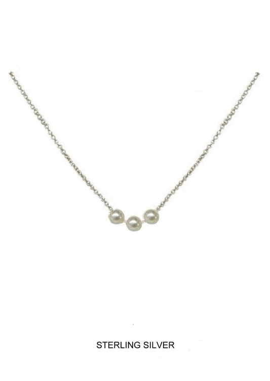 Timeless Trio - Freshwater Pearl Necklace - Silver