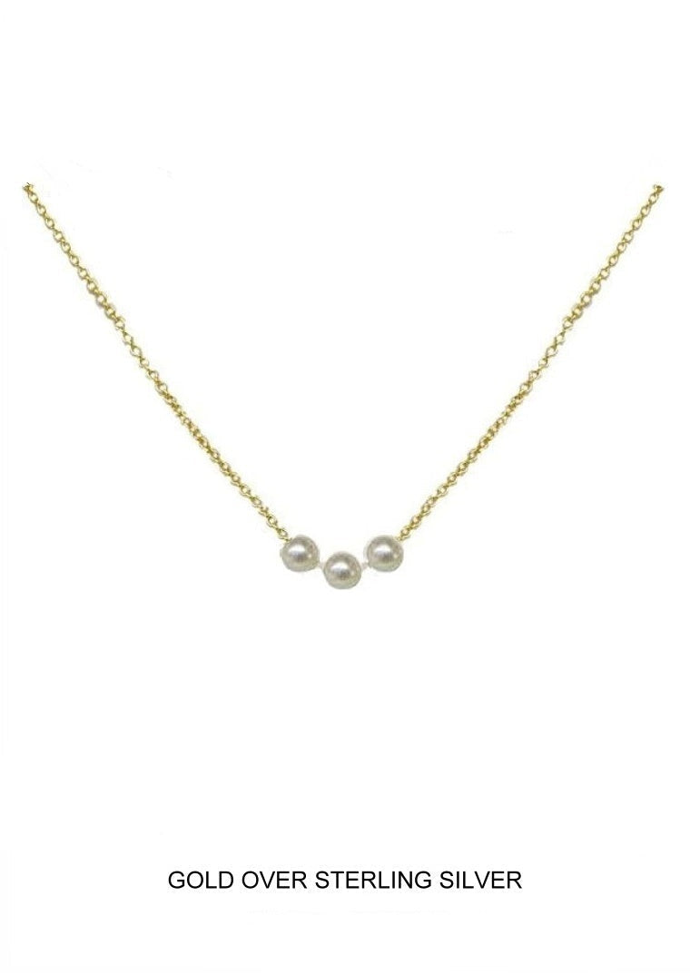 Timeless Trio - Freshwater Pearl Necklace - Gold