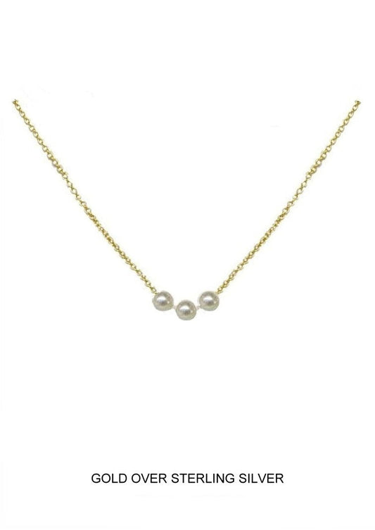Timeless Trio - Freshwater Pearl Necklace - Gold