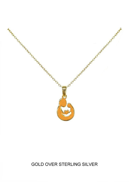 Mother & Child Pendant Necklace – Gold