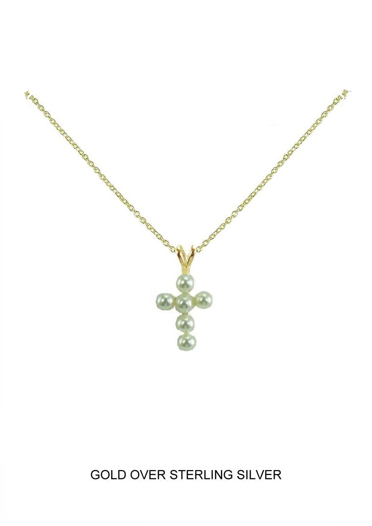 Blessing - Gold Small Pearl Cross Pendant