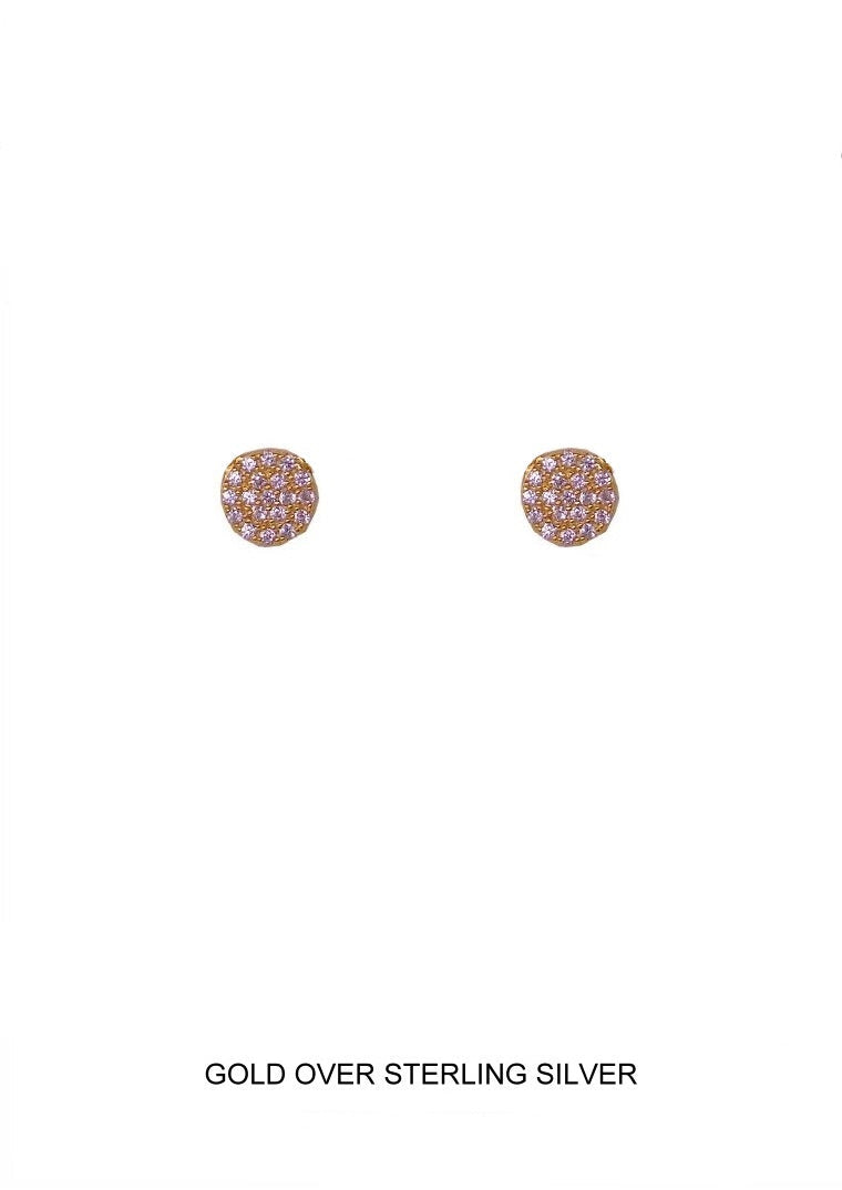 Pave CZ Disc Earring on post, gold