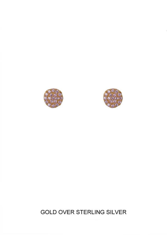 Pave CZ Disc Earring on post, gold