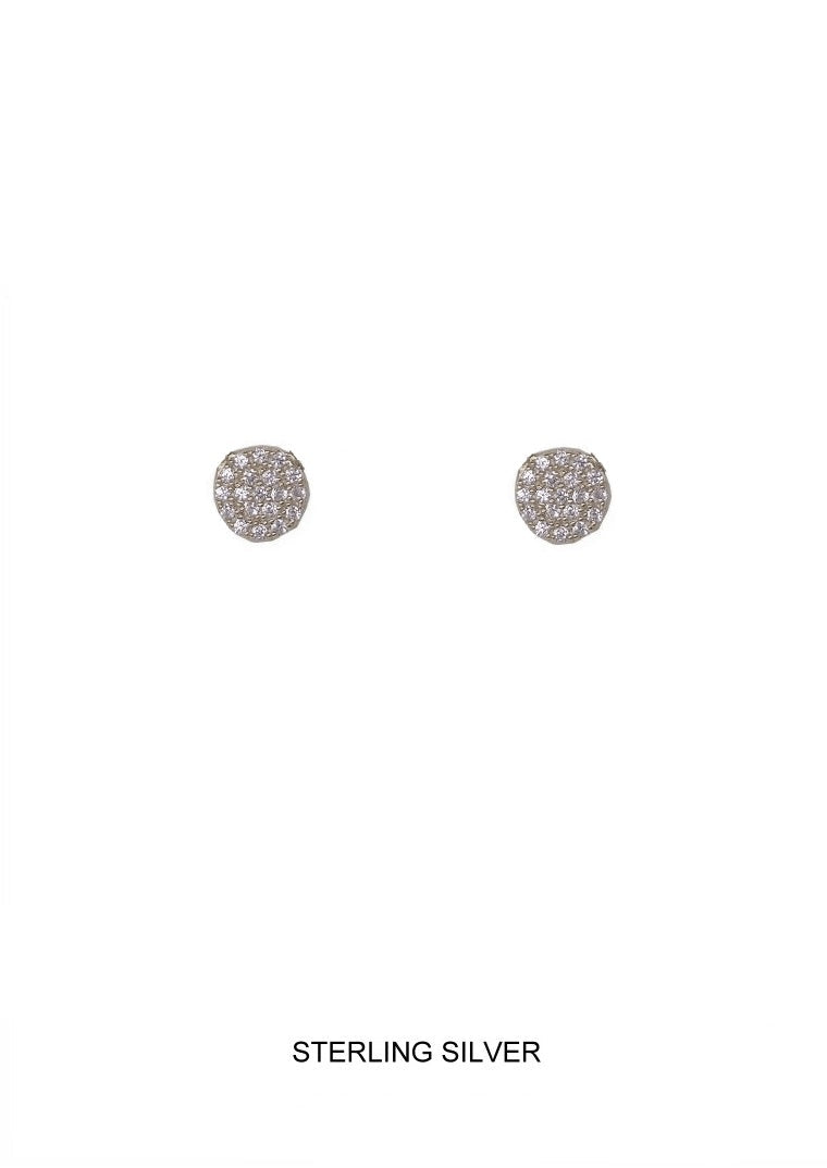 Pave CZ Disc Earring on post, silver