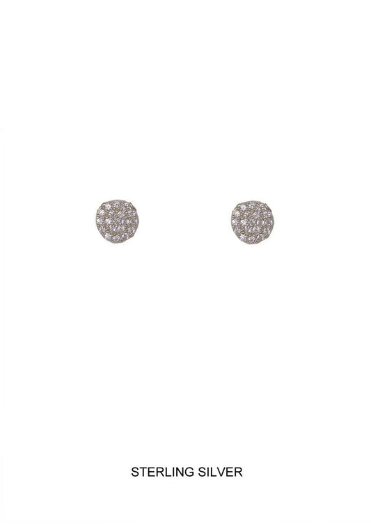 Pave CZ Disc Earring on post, silver