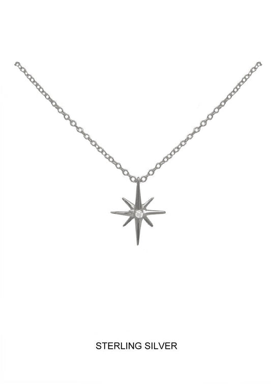 North Star Pendant - Silver CZ Necklace