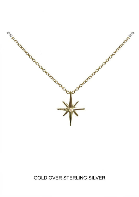 North Star Pendant - Gold CZ Necklace