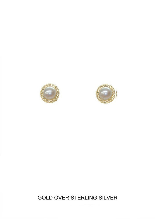 Gold Post 6 mm Pearl with CZ Halo Earring