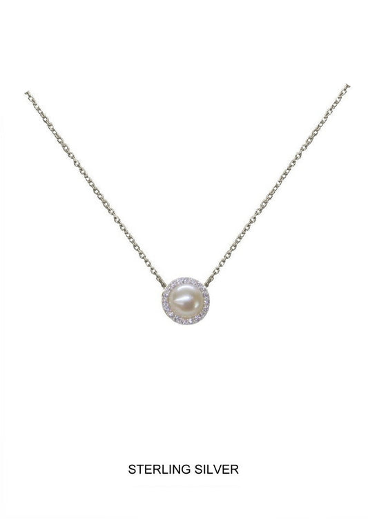 Halo Pearl Necklace - Silver