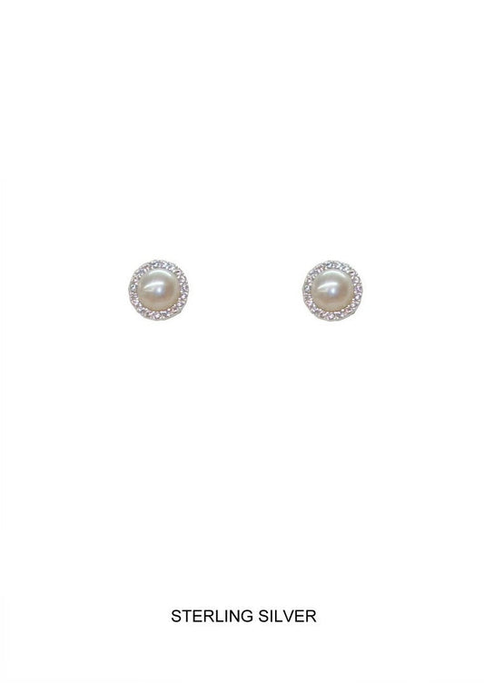 Freshwater Pearl with CZ Halo Earring