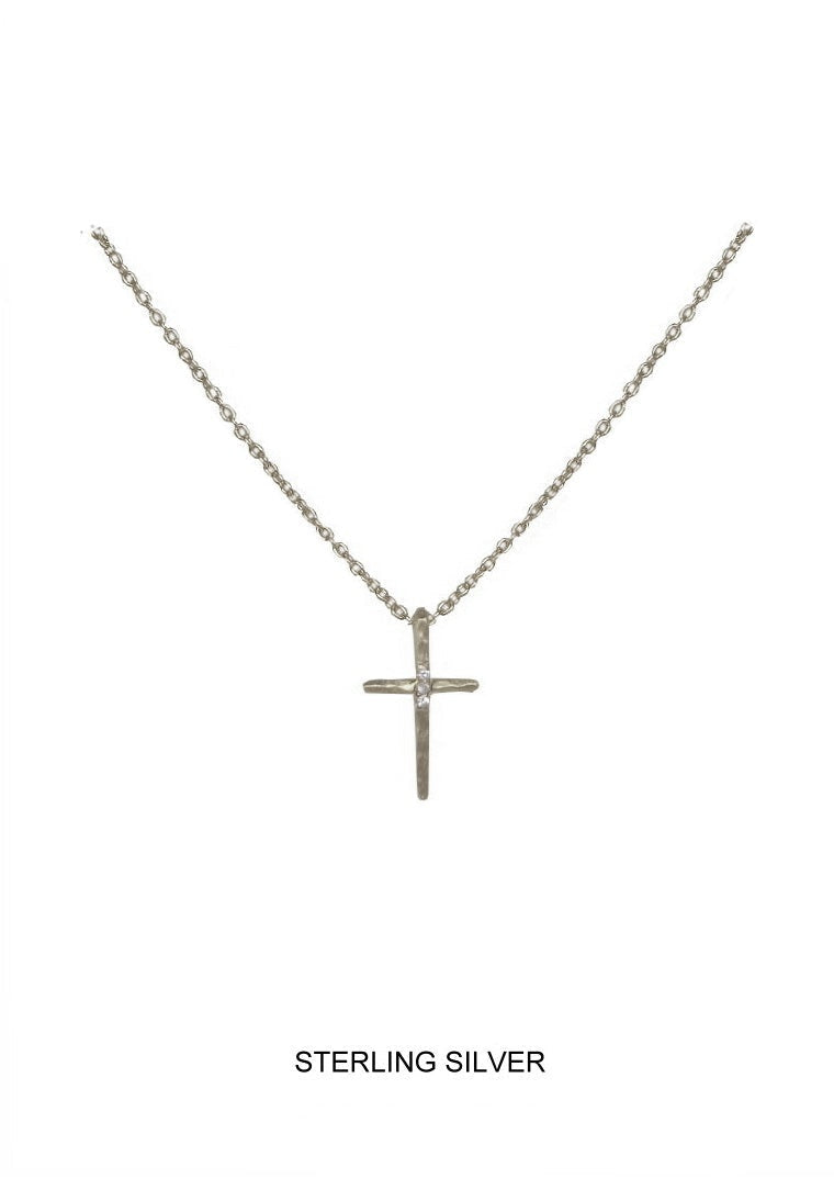 Trinity - Silver Hammered CZ Cross