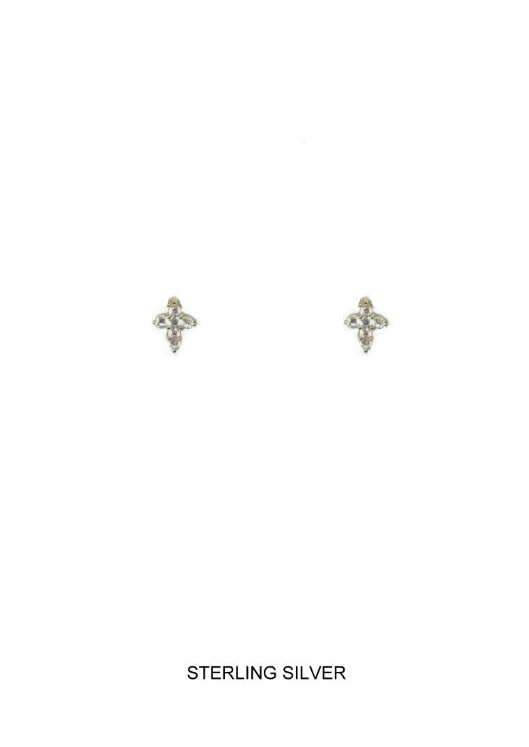 Shine Earring - Silver Mini CZ Cross