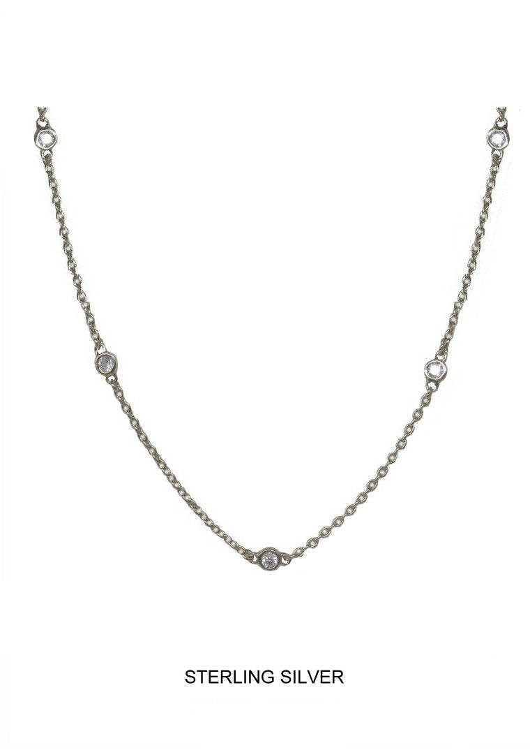 Sanctuary - Silver, Five CZ Bezel Necklace