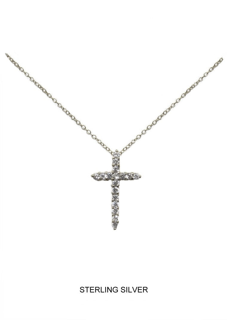 Classic Light Cross Pendant - Silver CZ Necklace