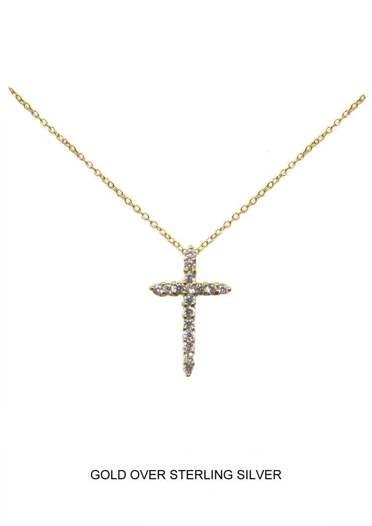 Classic Light Cross Pendant - Gold CZ Necklace