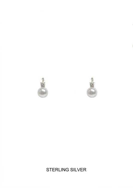 Silver Pearl with Small CZ Earrings
