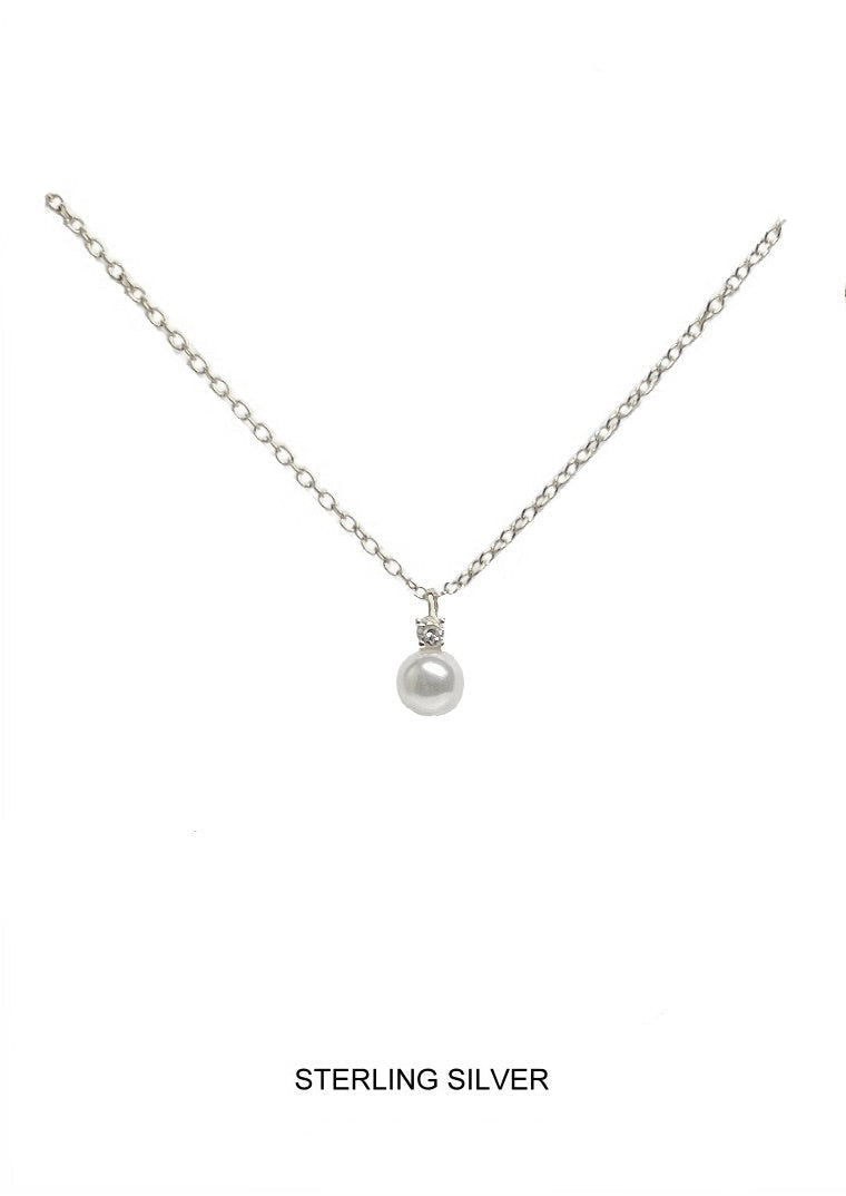 Classic Pearl and CZ Pendant - Silver