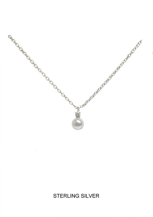 Classic Pearl and CZ Pendant - Silver