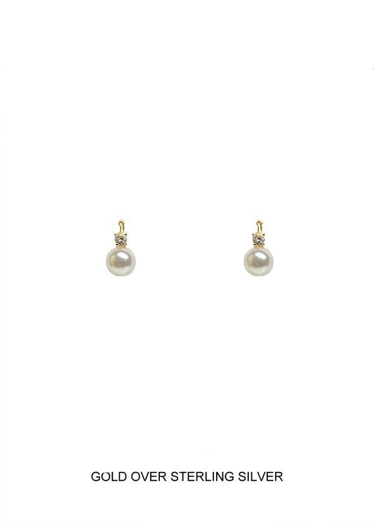Gold Pearl with Small CZ Earring