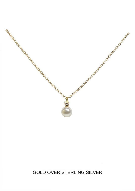 Classic Pearl and CZ Pendant - Gold