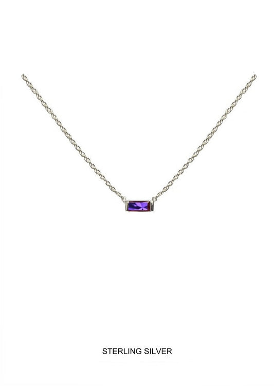 Amour | Spirituality - Clarity - Calm | Silver Amethyst Baguette Necklace