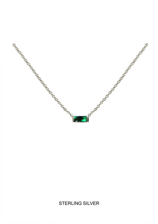 Clover | Rebirth - Fertility - Love | Silver Emerald Baguette Necklace