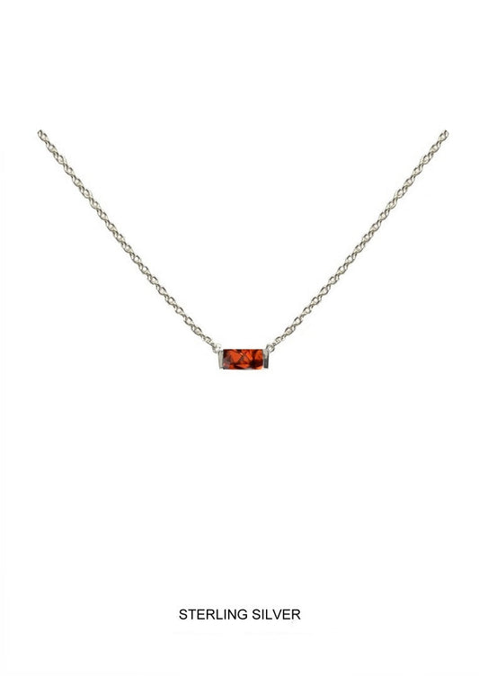 Crimson | Vitality - Passion - Courage | Silver Ruby Baguette Necklace