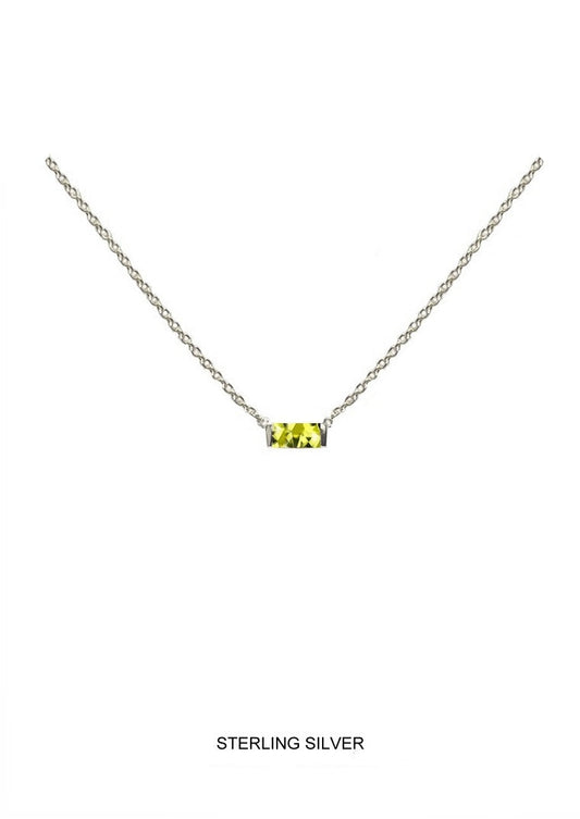 Wildflower | Prosperity - Good Fortune - Healing | Silver Light Green Baguette Necklace