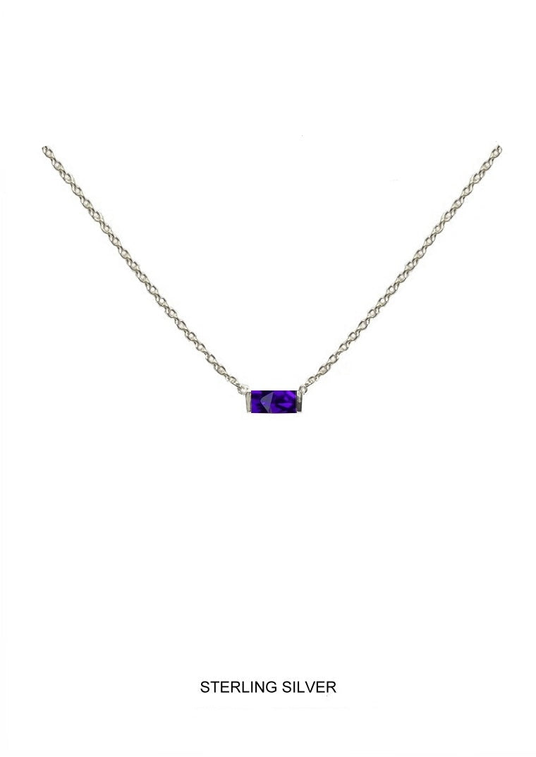 Royal | Wisdom - Loyalty - Nobility | Silver Deep Purple Baguette Necklace