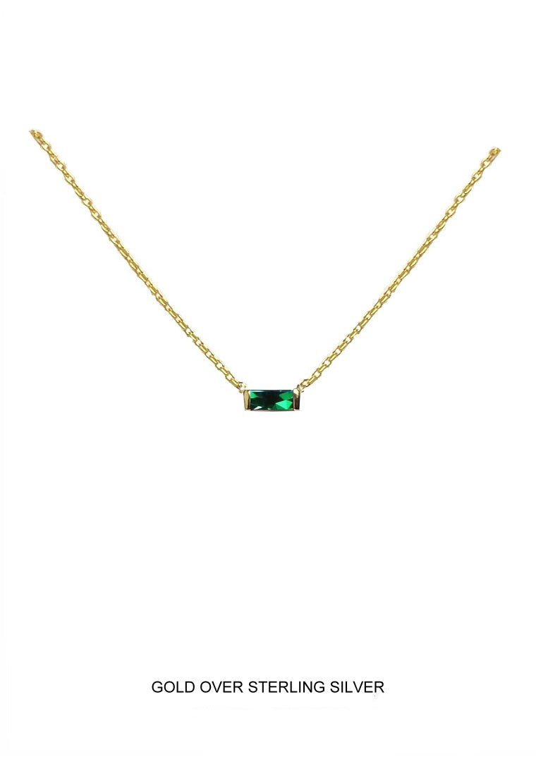 Clover | Rebirth - Fertility - Love | Gold Emerald Baguette Necklace