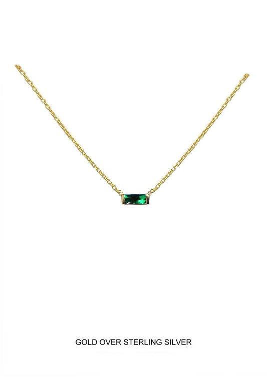 Clover | Rebirth - Fertility - Love | Gold Emerald Baguette Necklace