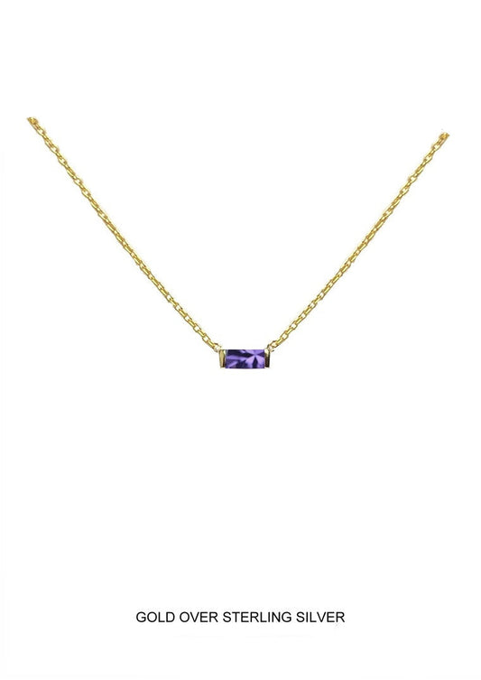 Harmony | Purity - Innocence - Integrity | Gold Lavender Baguette Necklace
