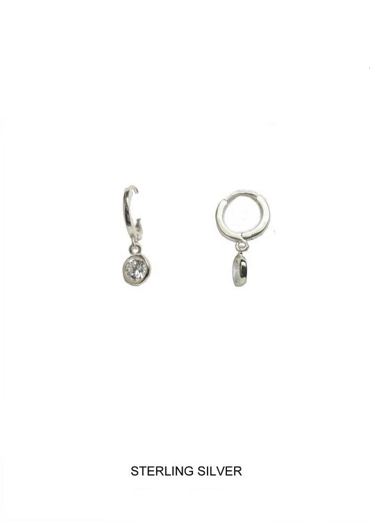 Silver Huggy Earring with Round CZ Dangle