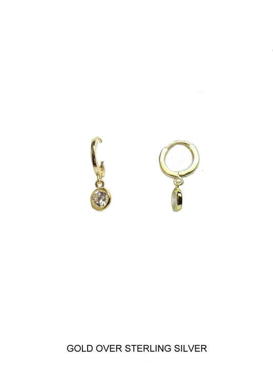 Gold Huggy Earring with Round CZ Dangle