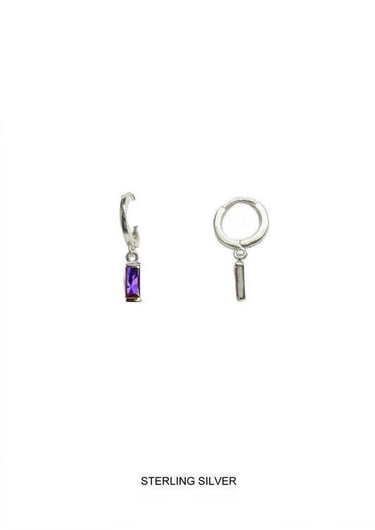 Amour | Spirituality - Clarity - Calm | Silver Amethyst Baguette Hoops